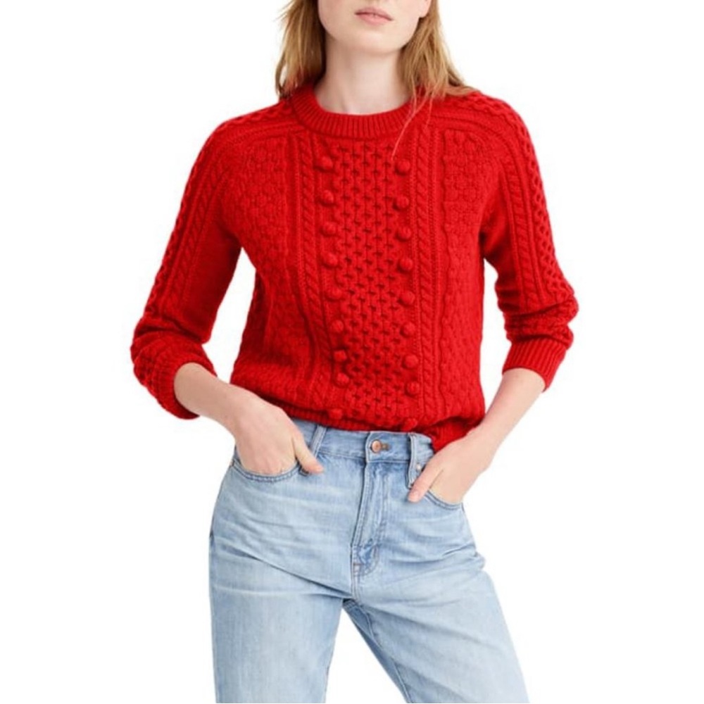 J. Crew Fire Red Popcorn Cable Knit Sweater XS
